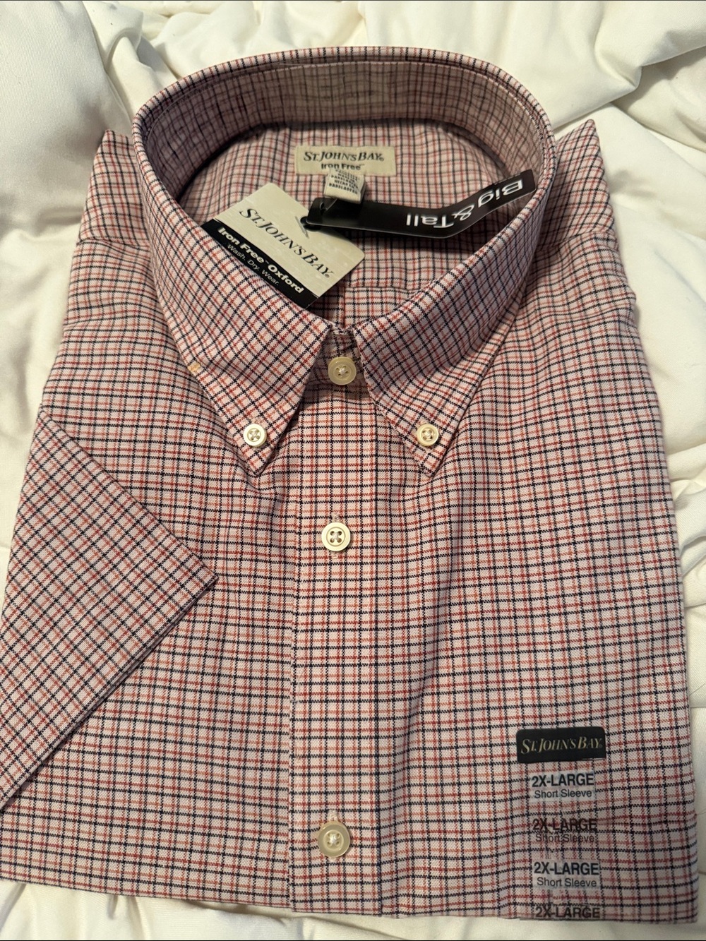 St. John's Bay Georgian Brk Tattrsl Micro-Check Short Sleeve Button-Down Shirt